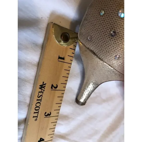 Kitten Heel Crystal Studded Pumps Size 8 Mesh Hurley Davids Bridal Nude Wedding - Picture 7 of 8